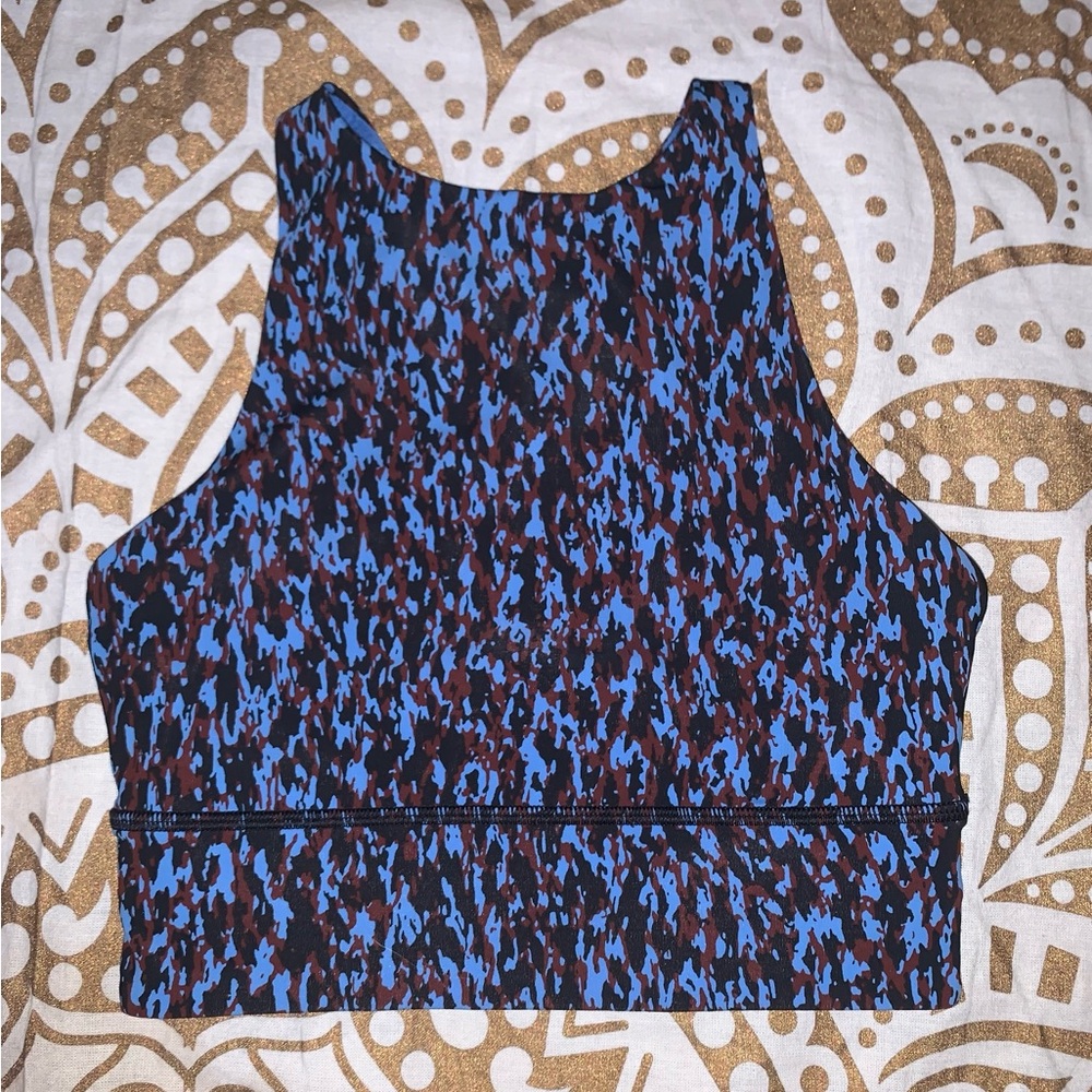 Lululemon Energy High Neck Tough Bra – Brown Blue Print (Size 2)